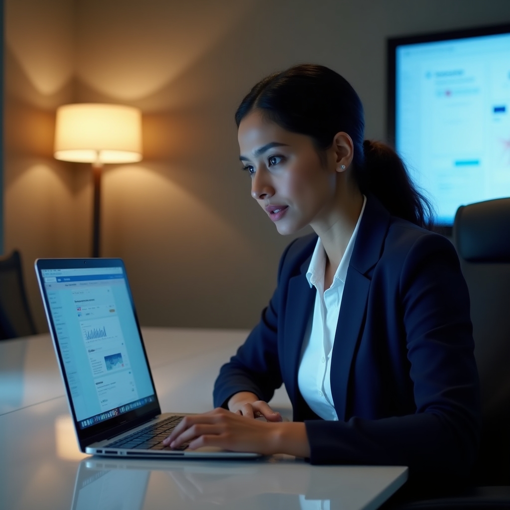 HR professional reviewing careers page SEO strategy on laptop in modern office
